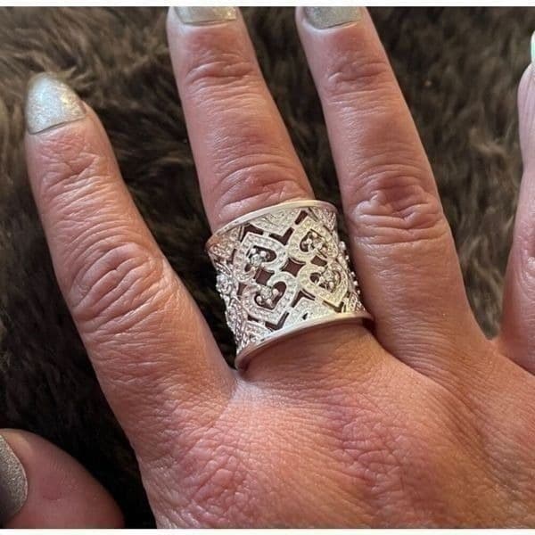The Silver Stunner cuff open heart crystal accented ring - Thumbnail 7