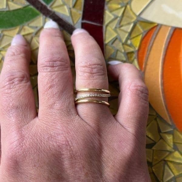The Triple Bling Ring adjustable in 14k gold over 925 with cubic zirconia - Thumbnail 2