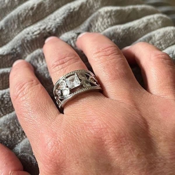 The Art Deco wide band ring in 925 silver and cubic zirconia sz 7 - Thumbnail 5