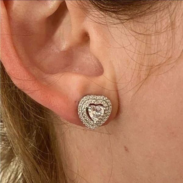 The Double Heart Earrings in 925 and brilliant cubic zirconia - Thumbnail 3