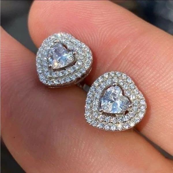 The Double Heart Earrings in 925 and brilliant cubic zirconia - Thumbnail 4