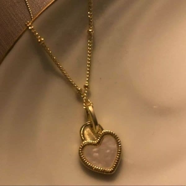 The Two Faced Heart Black/White Shell Pendant Necklace Gold over 925 - Thumbnail 9