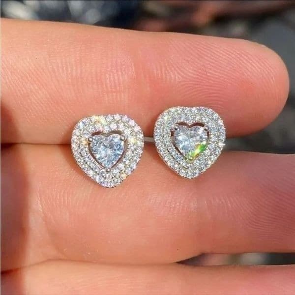 The Double Heart Earrings in 925 and brilliant cubic zirconia - Thumbnail 5