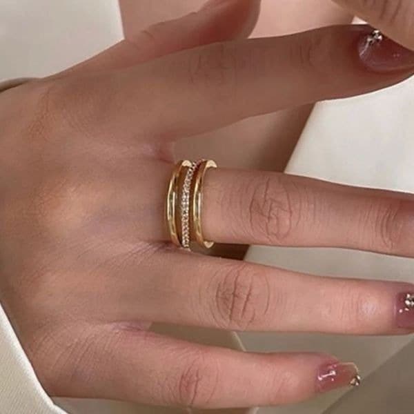 The Triple Bling Ring adjustable in 14k gold over 925 with cubic zirconia - Image 1