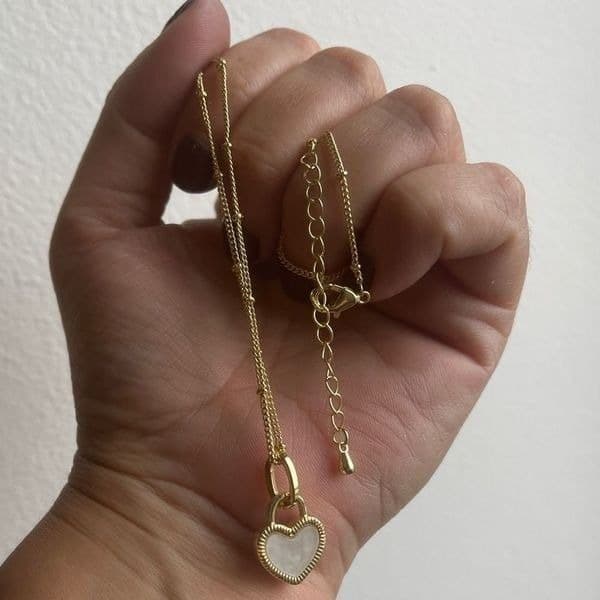 The Two Faced Heart Black/White Shell Pendant Necklace Gold over 925 - Thumbnail 5