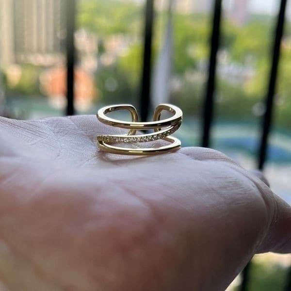 The Triple Bling Ring adjustable in 14k gold over 925 with cubic zirconia - Thumbnail 4