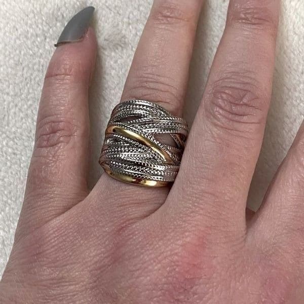 The Designer 2 Tone 925 Silver Statement Ring sz 9 - Image 1