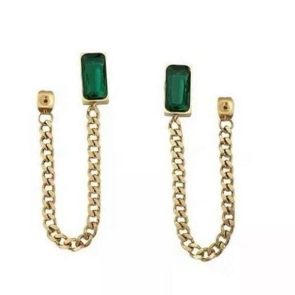 The Champion Square Emerald Crystal Gold Chain Dangle drop Earrings - Thumbnail 7