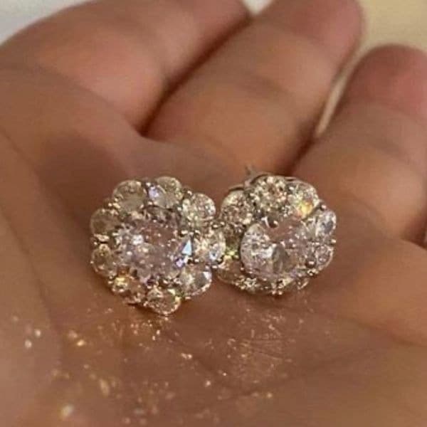 The Sunflower 925 Silver White Sapphire earrings - Thumbnail 4