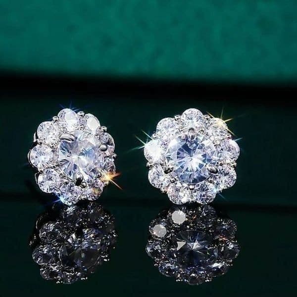 The Sunflower 925 Silver White Sapphire earrings - Thumbnail 3