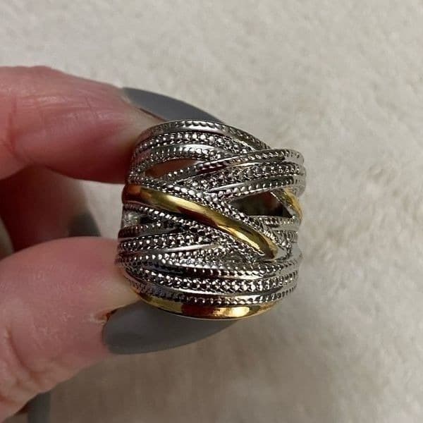 The Designer 2 Tone 925 Silver Statement Ring sz 9 - Thumbnail 12