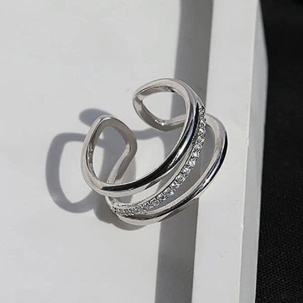 - The Triple Bling Ring adjustable in 925 silver & cubic zirconia - Image 1