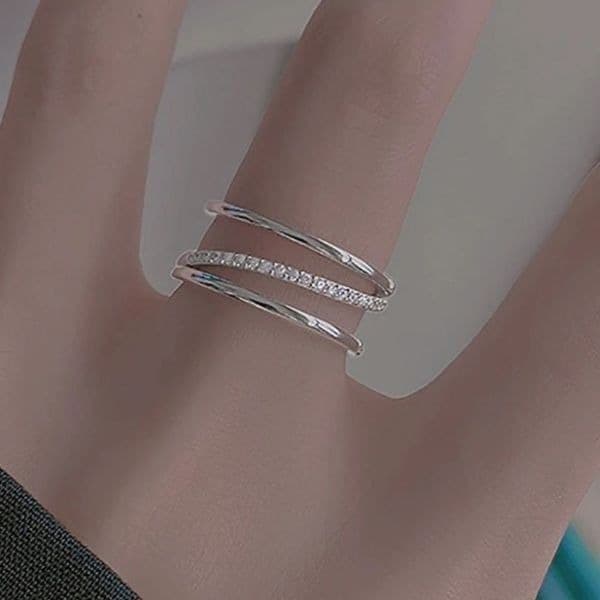- The Triple Bling Ring adjustable in 925 silver & cubic zirconia - Thumbnail 2