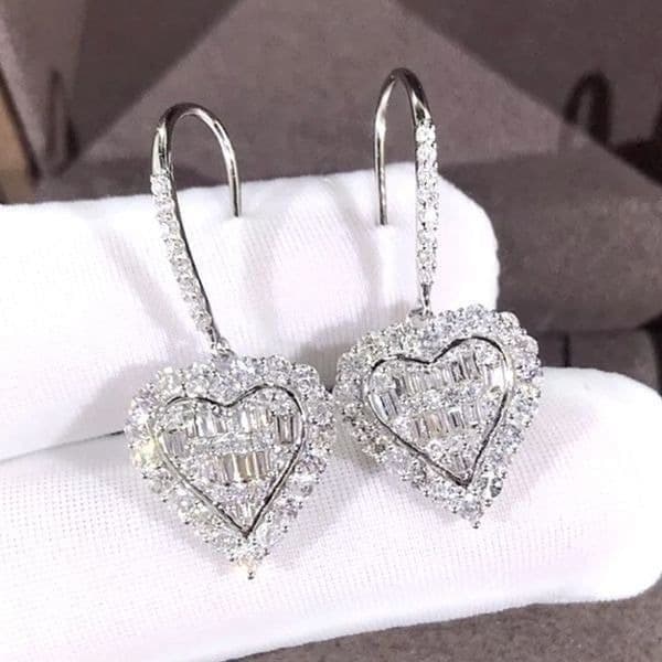The Heart of Bling ️ 925 Silver Drop Earrings w White Sapphire - Thumbnail 5