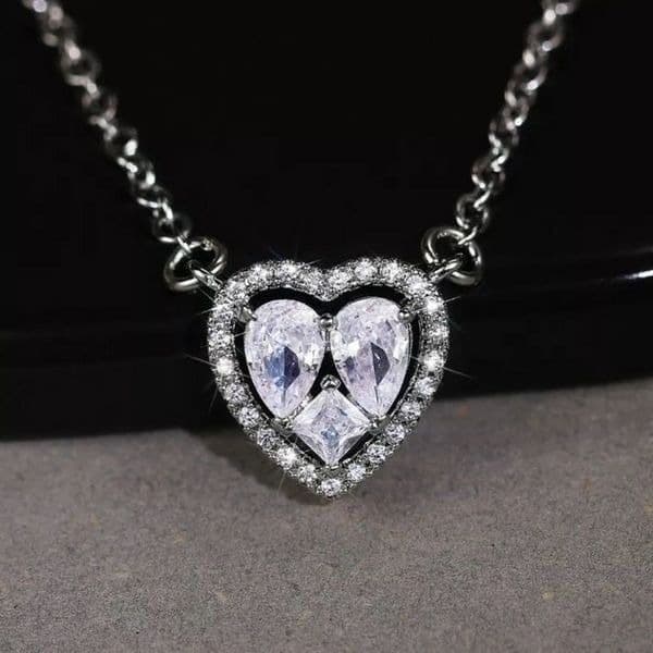 The Loving Heart Pendant Cubic Zirconia & 925 Silver Necklace - Image 1