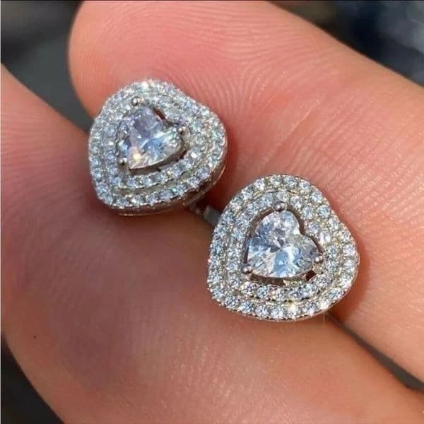 The Double Heart Earrings in 925 and brilliant cubic zirconia - Thumbnail 4