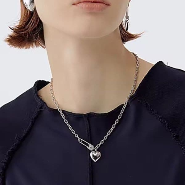 Heart Pin chain pendant necklace in silver - Thumbnail 2