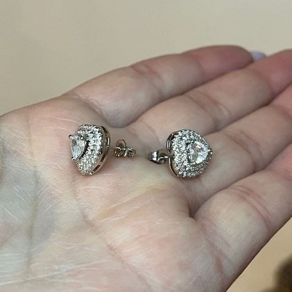 The Double Heart Earrings in 925 and brilliant cubic zirconia - Thumbnail 6
