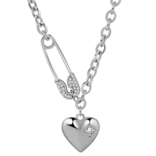 Heart Pin chain pendant necklace in silver - Thumbnail 5