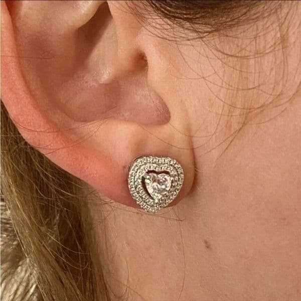 The Double Heart Earrings in 925 and brilliant cubic zirconia - Thumbnail 3