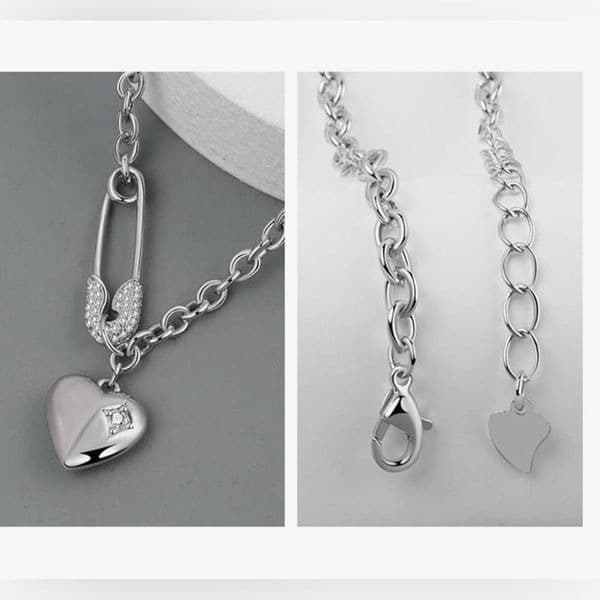 Heart Pin chain pendant necklace in silver - Image 1