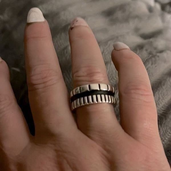 The Black Stripe Ring Adjustable in 925 silver antiqued - Thumbnail 3