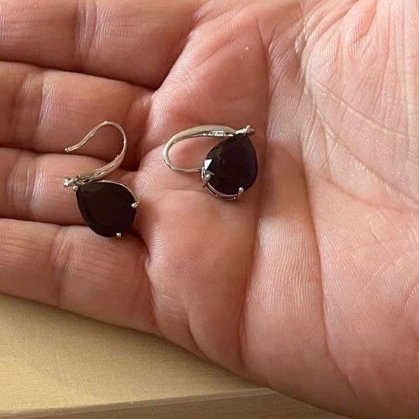 The Simple Sapphire Teardrop Drop Earrings in 925 silver - Thumbnail 8