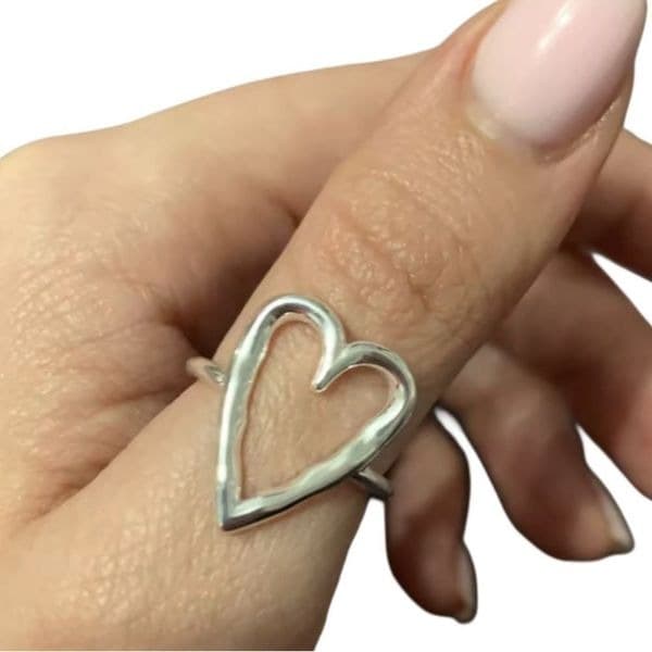 Big Heart adjustable ring in 925 sterling silver - Image 1
