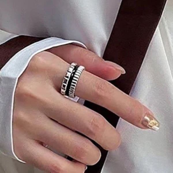 The Black Stripe Ring Adjustable in 925 silver antiqued - Image 1
