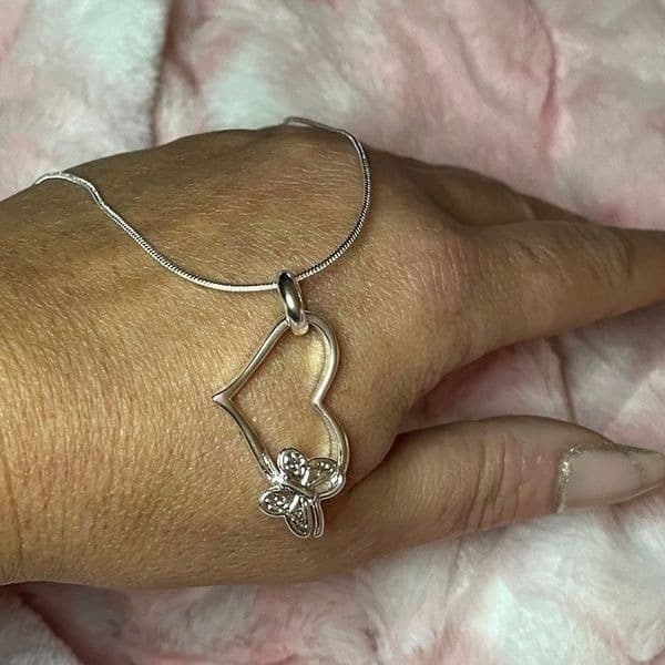 The Butterfly Heart Pendant in 925 silver on 18” snake chain. - Thumbnail 4