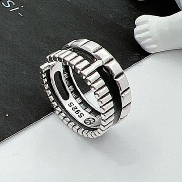 The Black Stripe Ring Adjustable in 925 silver antiqued - Thumbnail 2