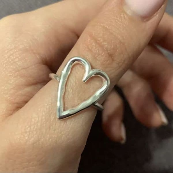 Big Heart adjustable ring in 925 sterling silver - Thumbnail 4
