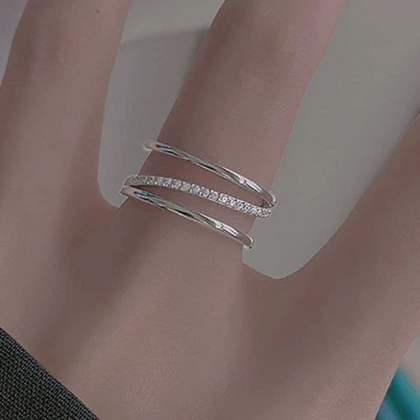The Triple Bling Ring adjustable in 925 silver & cubic zirconia - Thumbnail 2