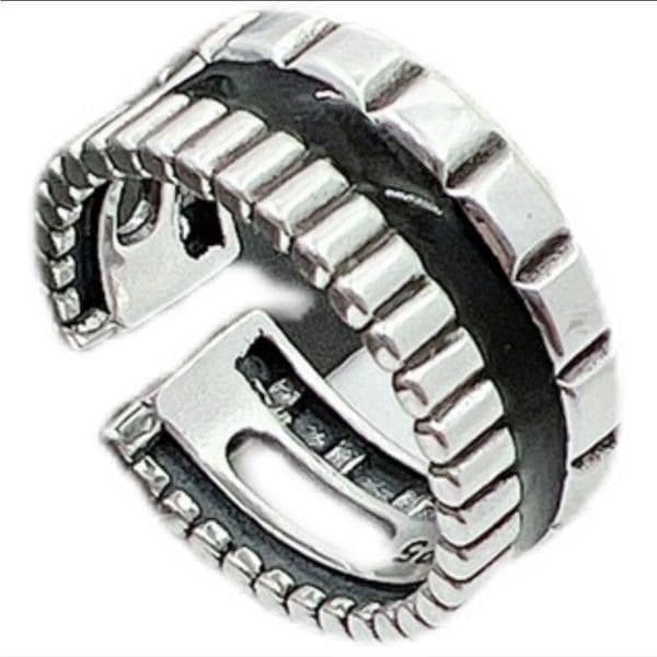 The Black Stripe Ring Adjustable in 925 silver antiqued - Thumbnail 4
