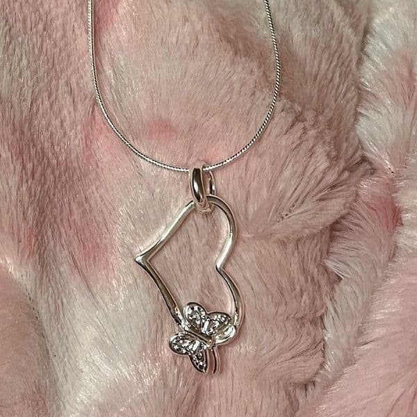 The Butterfly Heart Pendant in 925 silver on 18” snake chain. - Thumbnail 7