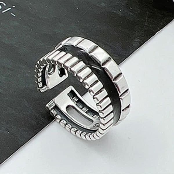 The Black Stripe Ring Adjustable in 925 silver antiqued - Thumbnail 5