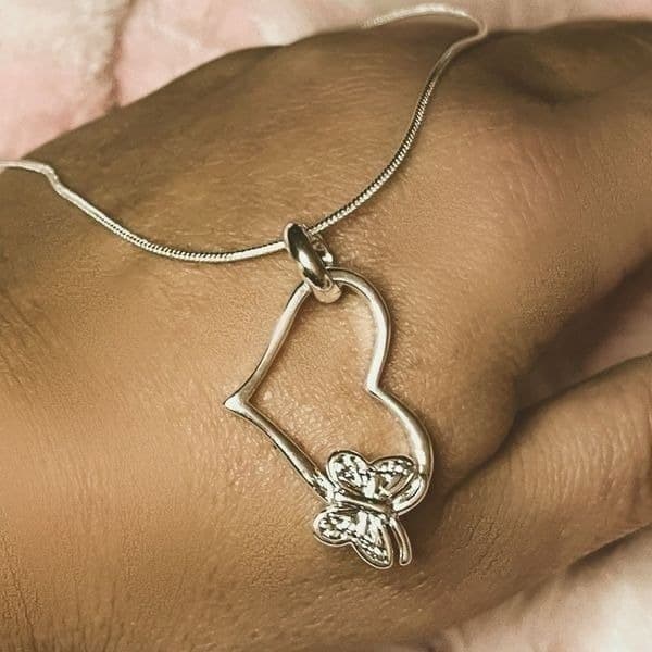 The Butterfly Heart Pendant in 925 silver on 18” snake chain. - Thumbnail 2