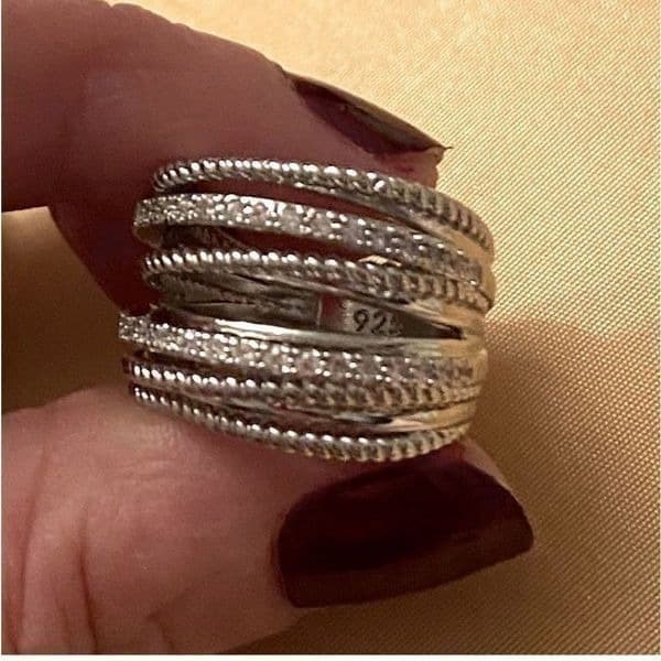 The Moderne Statement band ring in 925 & white sapphire sz 9 - Thumbnail 2
