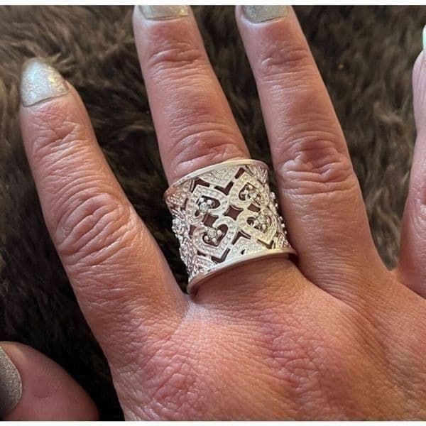 The Silver Stunner cuff open heart crystal accented ring - Thumbnail 7