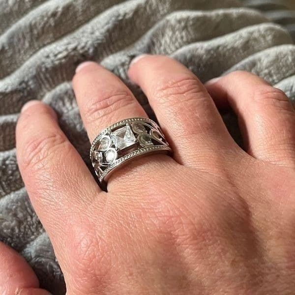 The Art Deco wide band ring in 925 silver and cubic zirconia - Thumbnail 6