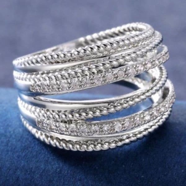 The Moderne Statement band ring in 925 & white sapphire sz 9 - Thumbnail 8