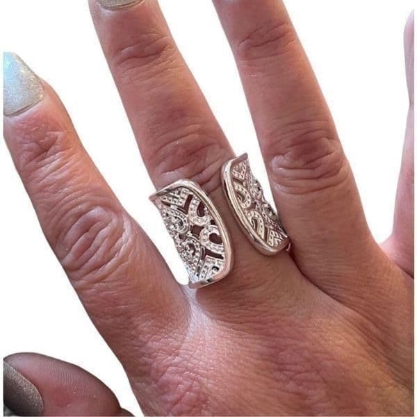 The Silver Stunner cuff open heart crystal accented ring - Image 1