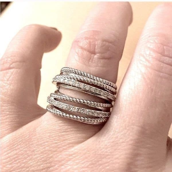 The Moderne Statement band ring in 925 & white sapphire sz 9 - Thumbnail 7