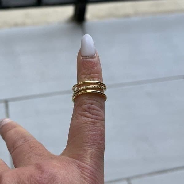 The Triple Bling Ring adjustable in 14k gold over 925 with cubic zirconia - Thumbnail 5