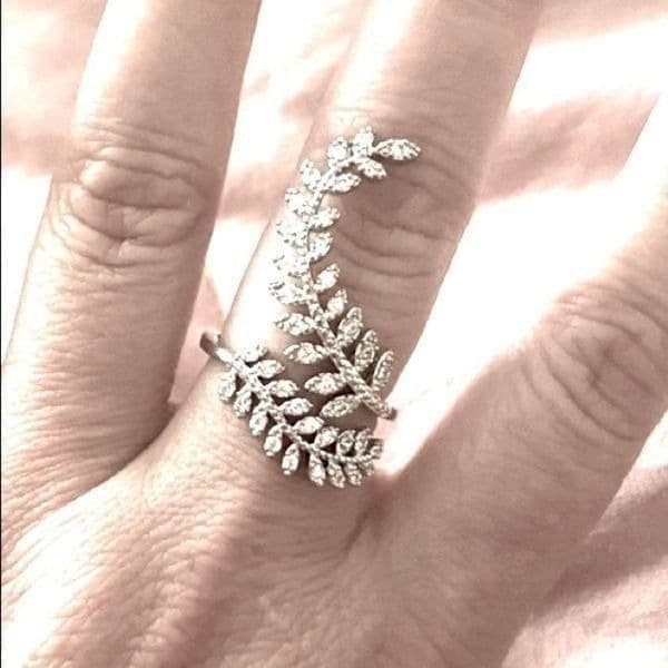 The Ivy Ring 925 Silver & cubic zirconia adjustable leaf ring - Thumbnail 6