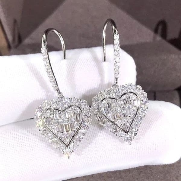 The Heart of Bling 925 Silver Drop Earrings w White Sapphire - Image 1
