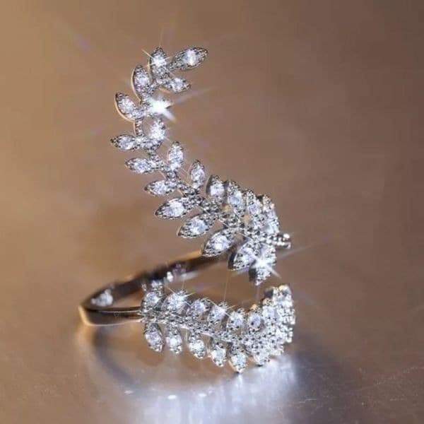 The Ivy Ring 925 Silver & cubic zirconia adjustable leaf ring - Image 1