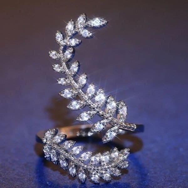 The Ivy Ring 925 Silver & cubic zirconia adjustable leaf ring - Thumbnail 2