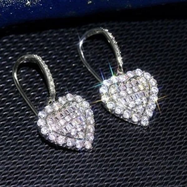 The Heart of Bling 925 Silver Drop Earrings w White Sapphire - Thumbnail 3