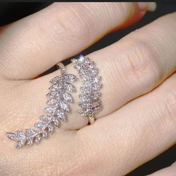 The Ivy Ring 925 Silver & cubic zirconia adjustable leaf ring - Thumbnail 9
